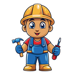 Fototapeta premium Cartoon construction worker with tools