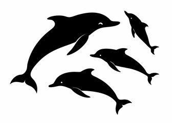 Dolphin silhouette vector illustration shows a marine mammal jumping in the sea