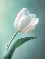 Obraz premium Delicate white tulip stands tall with graceful petals in springtime