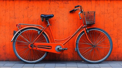 Orange Bicycle Against Wall