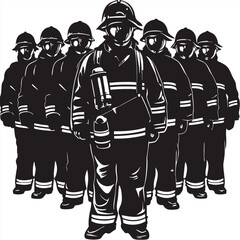 Firefighter silhouette with team behind in triangle formation vector