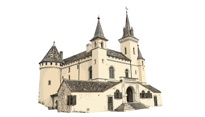 Fototapeta premium Magnificent Castle's Architectural Grandeur: A majestic castle of architectural elegance stands proudly, a testament to enduring history. The intricate design, timeless facade.