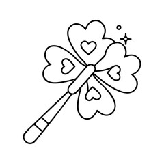 shamrock wand icon, shamrock wand line art - simple line art of shamrock wand, perfect for shamrock wand logos and icons