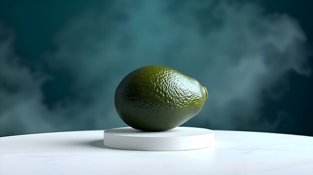 Luxurious Avocado on White – Hyperrealistic Food Photography, Moody Fog Background, Premium Stock Image