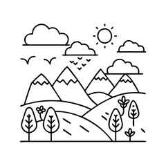 Naklejka premium spring landscape icon, spring landscape line art - simple line art of spring landscape, perfect for spring landscape logos and icons