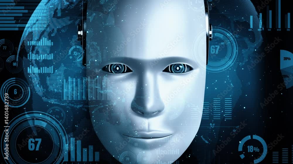 Poster future financial technology controll by ai robot huminoid uses machine learning and artificial intel