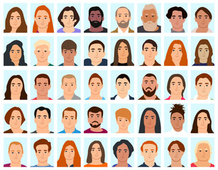Collection of different face avatar. Set of flat different avatar face