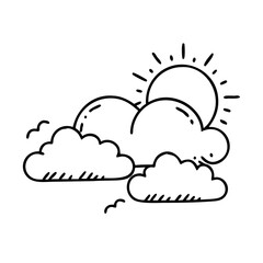 sunshine peeking from clouds icon, sunshine peeking from clouds line art - simple line art of sunshine peeking from clouds, perfect for sunshine peeking from clouds logos and icons
