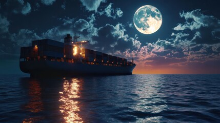Obraz premium Majestic ship night seascape