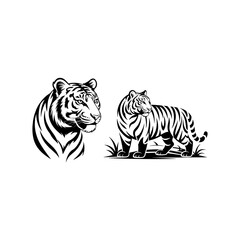 Tiger head vector logo design, face  for retro logos, emblems, badges, labels, icon template and tshirt vintage design element. Isolated on white background black color