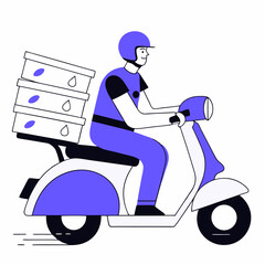 Courier delivering pizza boxes on a motorbike, fast food branding, warm color scheme, flat design