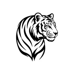 Tiger head vector logo design, face  for retro logos, emblems, badges, labels, icon template and tshirt vintage design element. Isolated on white background black color