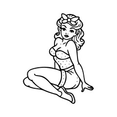 vintage pin up girl icon, vintage pin up girl line art - simple line art of vintage pin up girl, perfect for vintage pin up girl logos and icons