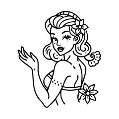 vintage pin up girl icon, vintage pin up girl line art - simple line art of vintage pin up girl, perfect for vintage pin up girl logos and icons