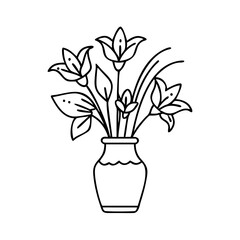 white lilies in vase icon, white lilies in vase line art - simple line art of white lilies in vase, perfect for white lilies in vase logos and icons