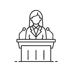 woman behind podium icon, woman behind podium line art - simple line art of woman behind podium, perfect for woman behind podium logos and icons