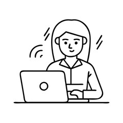 woman with a laptop icon, woman with a laptop line art - simple line art of woman with a laptop, perfect for woman with a laptop logos and icons