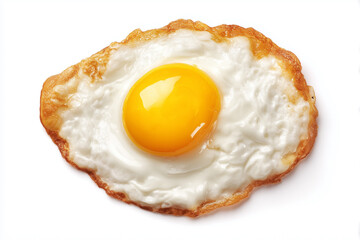 Crispy fried egg with a golden yolk on a white background showcasing breakfast simplicity and culinary delight