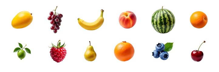 big set of summer harvest, fresh ripe fruits collection isolated on white background