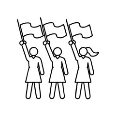 women with raised flags icon, women with raised flags line art - simple line art of women with raised flags, perfect for women with raised flags logos and icons