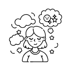 young girl with dreams icon, young girl with dreams line art - simple line art of young girl with dreams, perfect for young girl with dreams logos and icons
