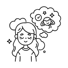 young girl with dreams icon, young girl with dreams line art - simple line art of young girl with dreams, perfect for young girl with dreams logos and icons