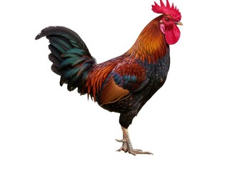 Fototapeta premium Isolated rooster image poultry farm animal bird fowl crest isolated on white background