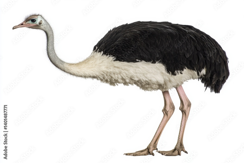 Aufkleber curious ostrich with long neck extended forward against a clean white backdrop in a captivating pose