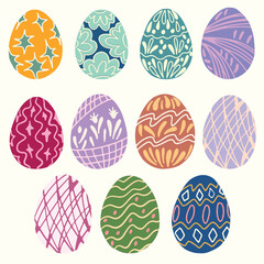 Hand Drawn Easter Eggs Clip art, ornate decorative springtime holiday design elements set. 