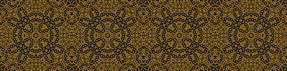 Seamless Ukrainian Pattern. Ukrainian embroidery. Old texture. Yellow pattern on a dark background