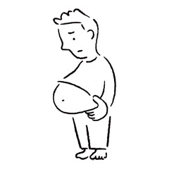 ぽっこりお腹を気にする男性_白黒