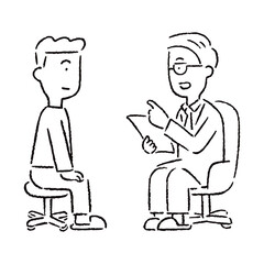 診察中の医者と患者_白黒