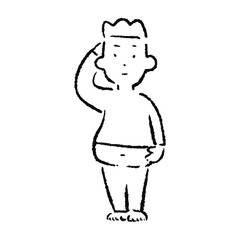 ぽっこりお腹の男性_白黒