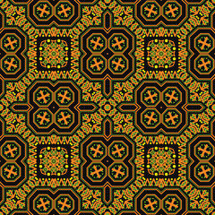 Seamless Ukrainian Pattern. Ukrainian embroidery. Old texture. Yellow pattern on a dark background