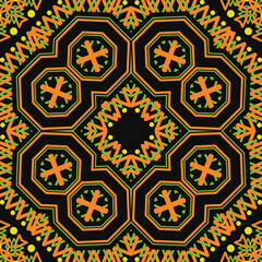 Seamless Ukrainian Pattern. Ukrainian embroidery. Old texture. Yellow pattern on a dark background