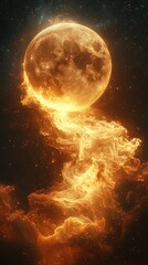 Luminous space smoke meets golden moon high resolution photo