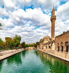 Balikligol (Fish Lake) in Sanliurfa, Turkey. Halil-ur Rahman Lake and Rizvaniye Mosque view....