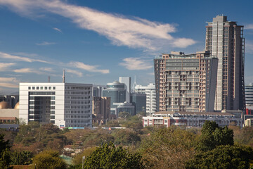 Obraz premium aerial view Gaborone daytime, cityscape in CBD area , business financial district, capital city of Botswana