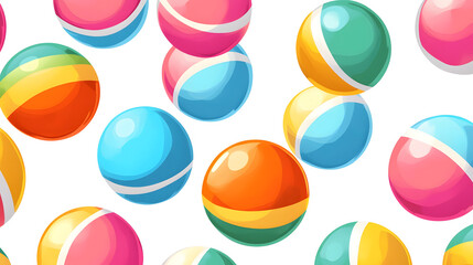 Colorful beach balls in various hues scattered against a white background.
