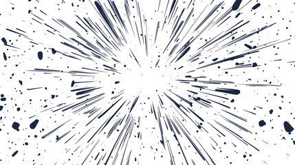 Dynamic explosion effect with radiating lines and scattered dots in contrasting colors.