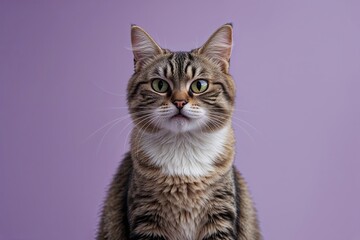 Obraz premium Funny Confused Cat on Soft Lavender Background
