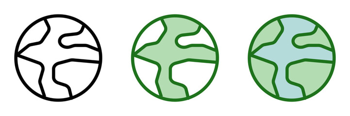 Earth icon set. Simple globe icons and symbols. Planet earth symbols. Vector illustration.