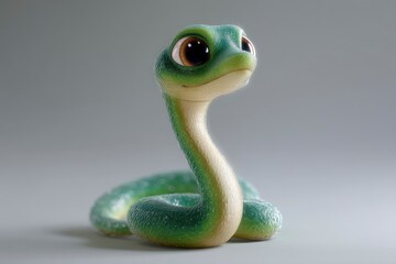 Fototapeta premium Cartoon Snake Posing with Big Eyes on Gray Background