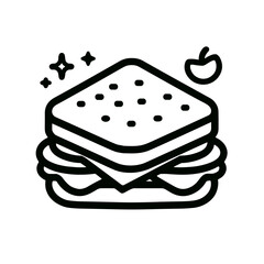 Delicious sandwich with toppings and a small apple icon in minimalist style on white background
