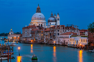 Basilica di Santa Maria della Salute and canal Grande during blue hour