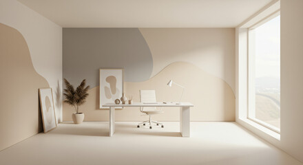 Fototapeta premium Modern Conference Room with City View – Empty Chairs