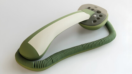 A vintage-style green telephone handset with a coiled cord, showcasing a retro design aesthetic.