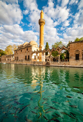 Balikligol (Fish Lake) in Sanliurfa, Turkey. Halil-ur Rahman Lake and Rizvaniye Mosque view....