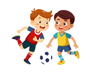 Children playing soccer isolated on transferring background, boy play football isolated on transferring background