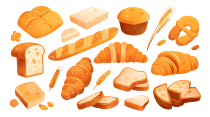 Assortment of Various Types and Shapes of Bread and Baked Products Ideal for Bakery Marketing Materials